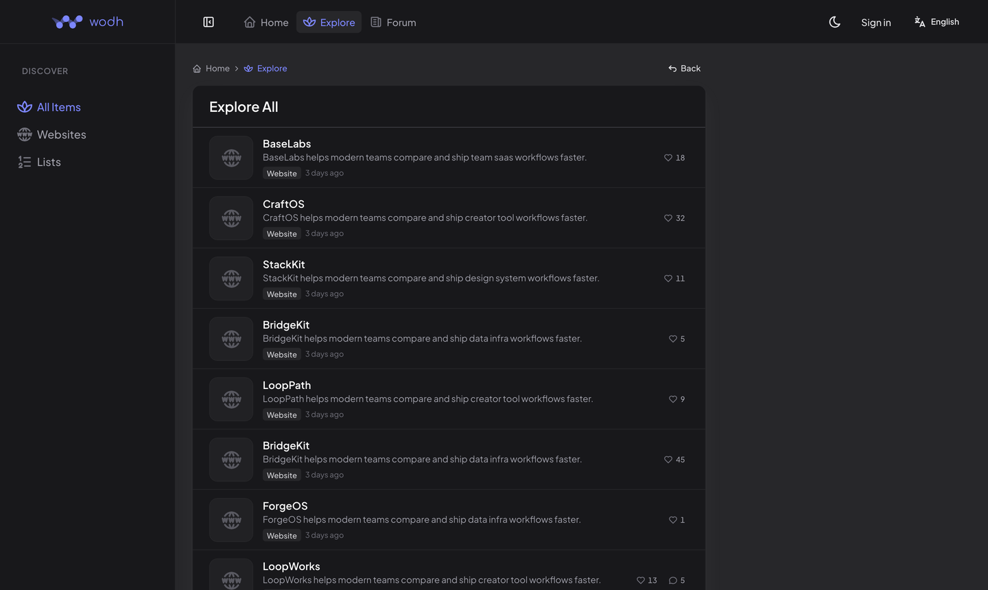Bookmarking websites and tools into your hub