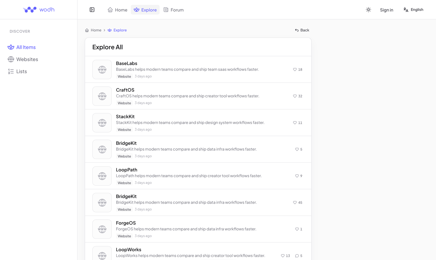 Bookmarking websites and tools into your hub